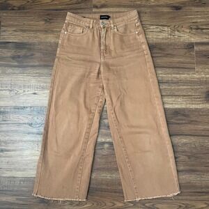 Frank & Oak Tan Khaki Organic‎ Cotton Nina Wide Leg Pant Raw Hem Women 26 Denim